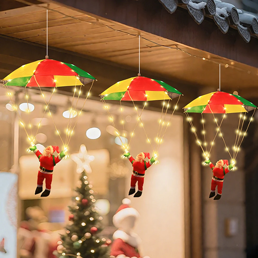 Magic Flying Parachuting Santa LED Lights USB/Battery/Solar Powered Funny Family Christmas Eve Decorations Ornament String Light
