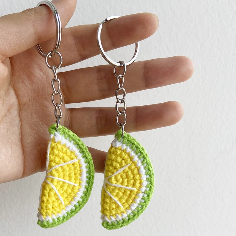 15PCS Cute Knitting Fruit Keychain Creative Knitted Watermelon Lemon Car Keys Weaved Keyrings Bag Accessories