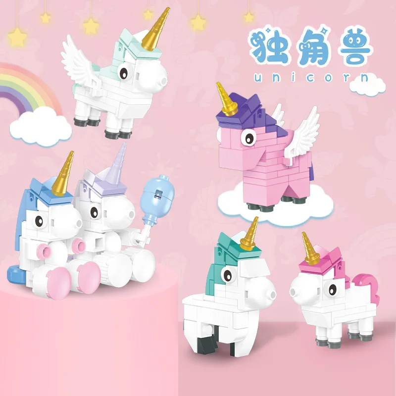 Building Blocks Cartoon Rainbow Pony Cute Unicorn Mini Creative Small Fai Da Te Bricks Collection Giocattoli Educativi Per Regali Per Bambini