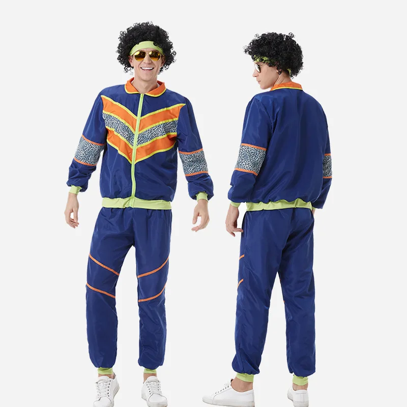 

Men 70S 80S Hip Hop Sportwear Suit Retro Hippie Costume Cosplay Halloween Carnival Party Vintage Adult Male Rock Disco Outfits