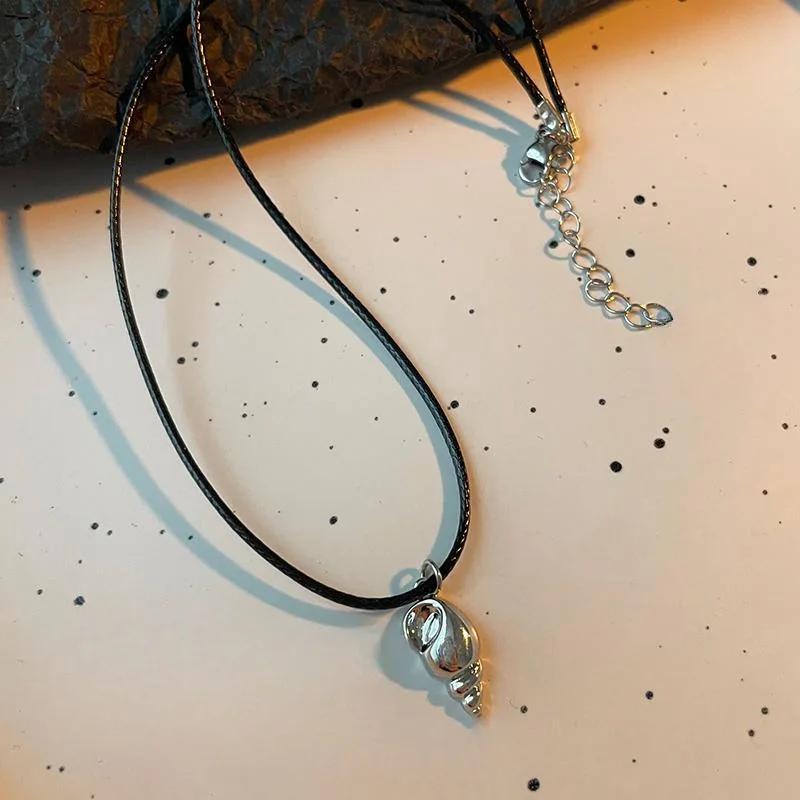 حبل أسود الحب القلب قلادة قلادة للنساء بسيط فضي ال...