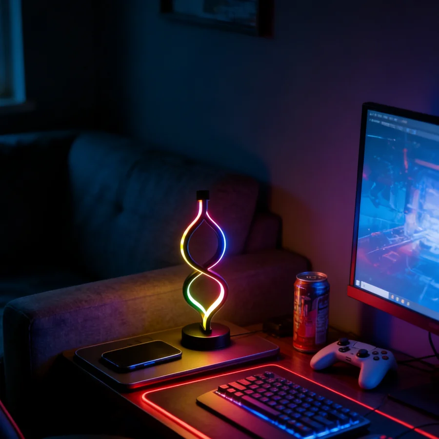 1PC 트위스트 인피니티 LED 데스크 램프, 3000K 따뜻한 조명, 침실, 거실, 홈 데코용 장식 테이블 램프