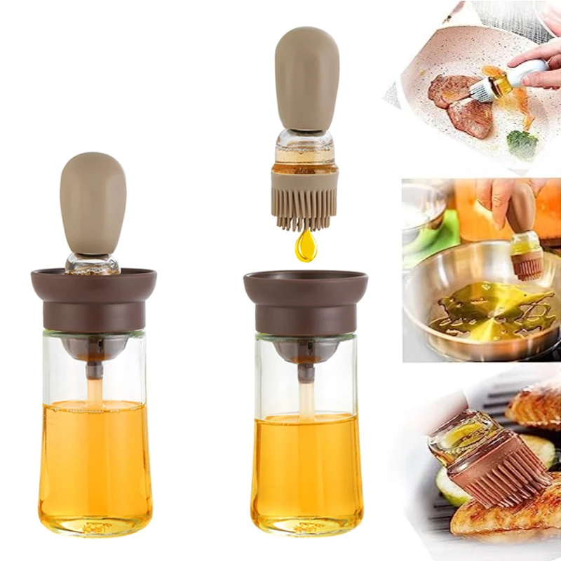 Kitchen Oil Bottle Silicone Brush Control Quantitative Spray Bottle BBQ Cooking Baking Oil Dispenser