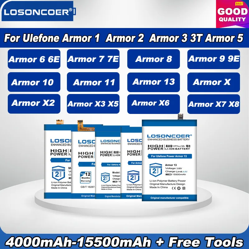 100% Original LOSONCOER 15500mAh Battery For Ulefone Armor X 2 X2 3 3T 3W X3 X5 5 5S 6 6E 6S 7 7E X6 X7 8 X8 9 9E 10 11 13 |