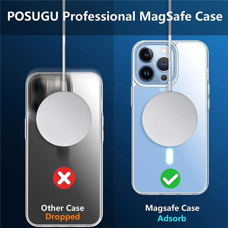 magsafe portable charger Magnetic Case Magsafe Cover For iPhone 12/13 Pro Max Mini Transparent Cover Wireless Charging Case Shockproof Hard Crystal Case apple magsafe