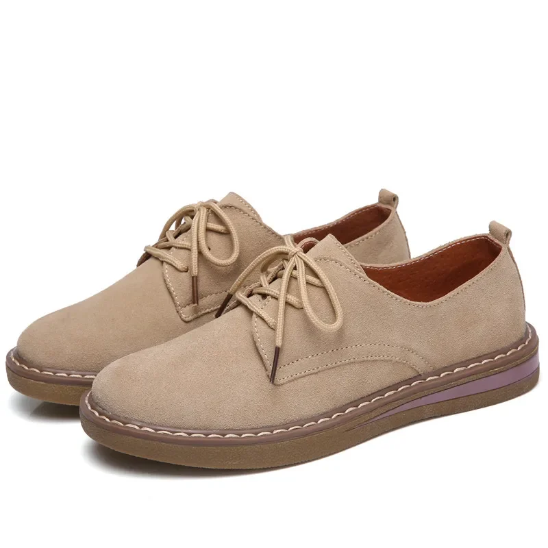 Women Cow Suede Leather Oxford Flats Loafers Spring Autumn Boat Shoes