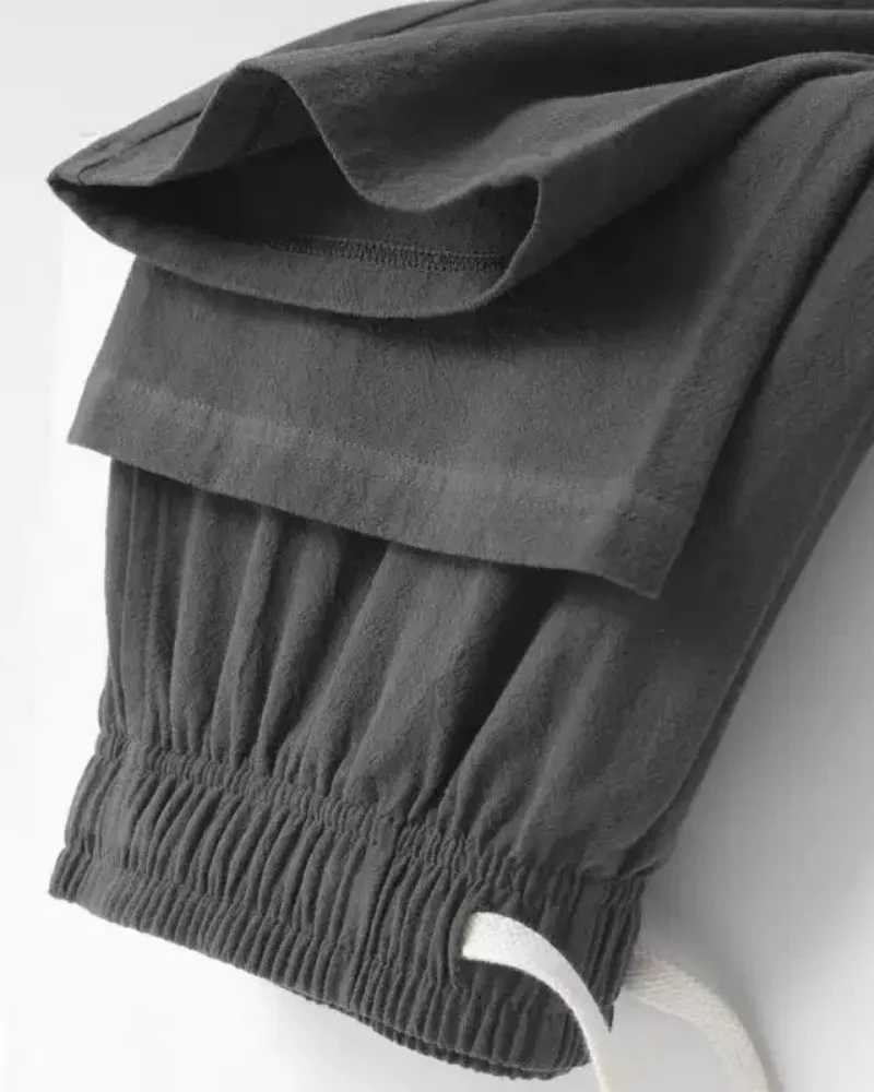Summer Beach Mens Cotton Linen Wide Leg Pants Elastic Drawstring Waist Loose Casual Straight Bottoms 1