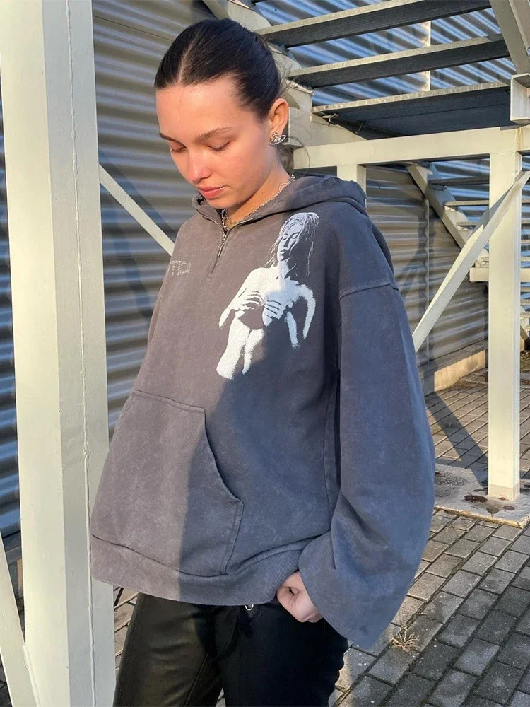 

Kalevest Y2k Pullover Hoodie Cotton Loose Women Long Sleeve Top Fashion Print Pattern Sweatshirt 2023 Autumn New Female Clothes