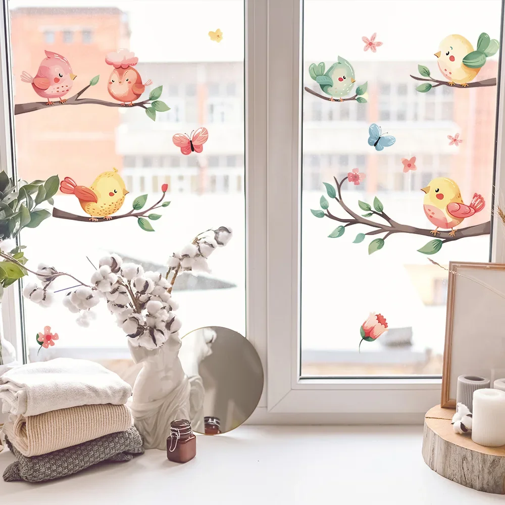 1PCS Cardone Cute Twig Bird Glass Window Home Landscaping Decoration Electrostatic Uv Window Sticker Room Decoration