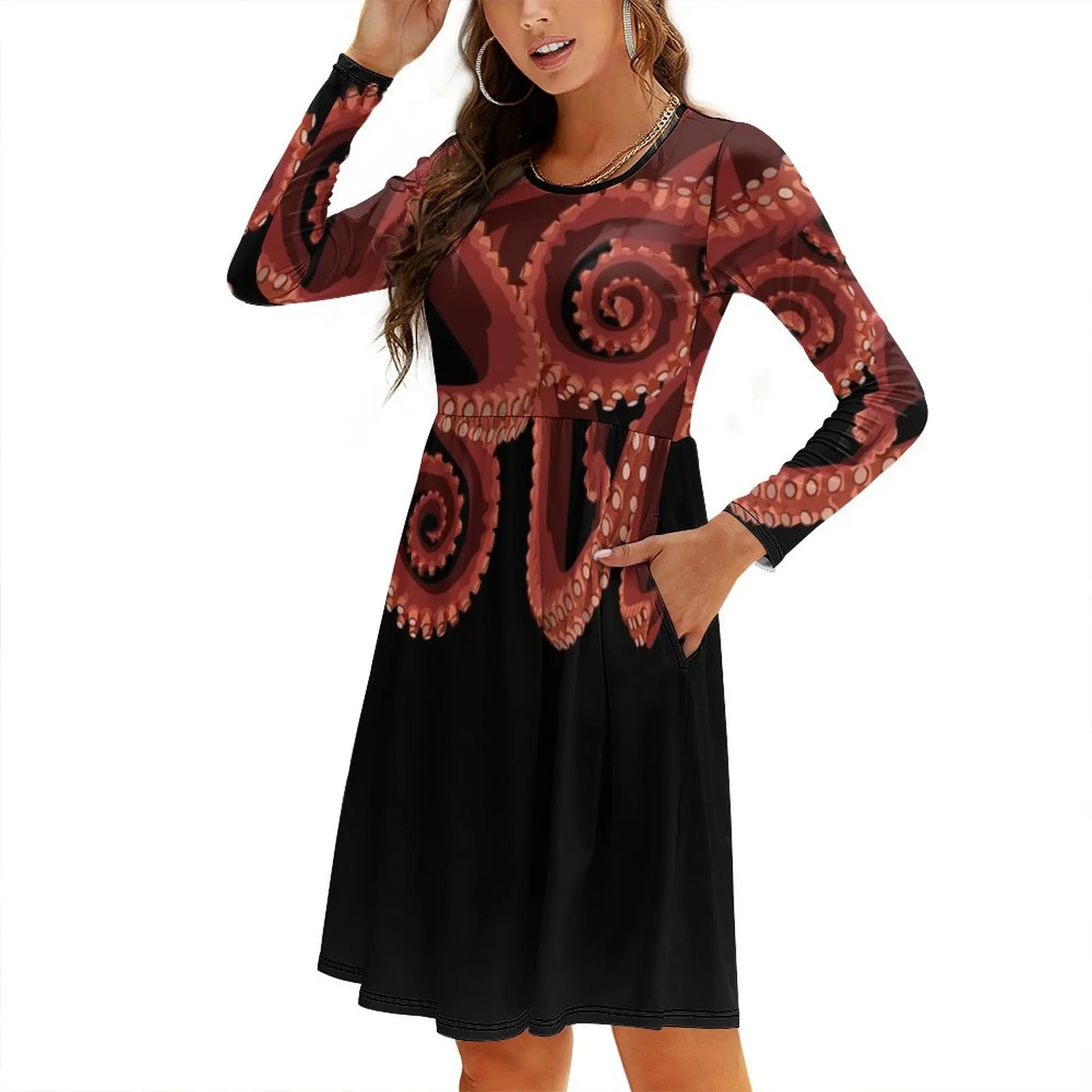 

Octopus tentacles - 2 Round Neck Baggy Dress Dress vintage beach dress