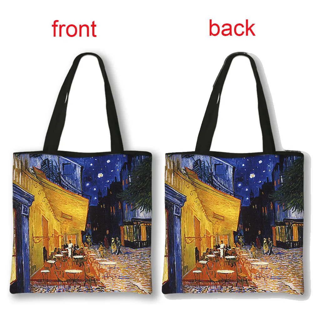 Van Gogh Cafe In Arles / Starry Night / Sunflower Oil Painting Women Handbag Ladies Portable Tote Bags Fashion Shopping Bag Gift 