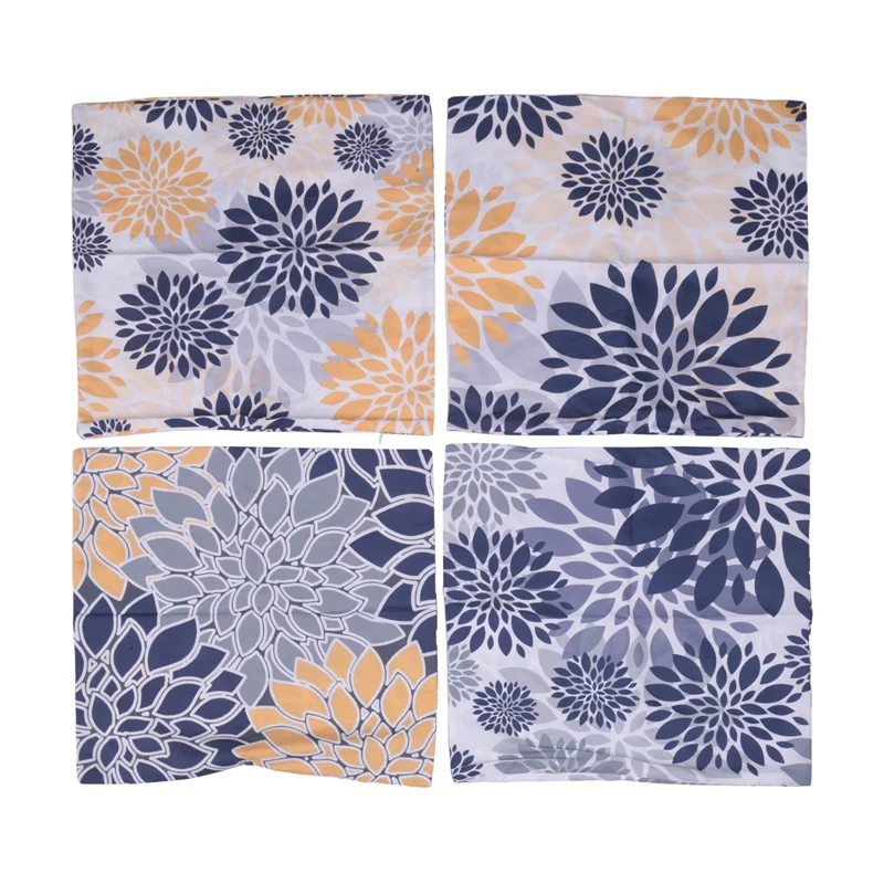 

Throw Pillow Covers 18X18 Inch Set Of 4,Navy Blue Gold Oversized Flower Geometry Square Pillow Cushion Cases