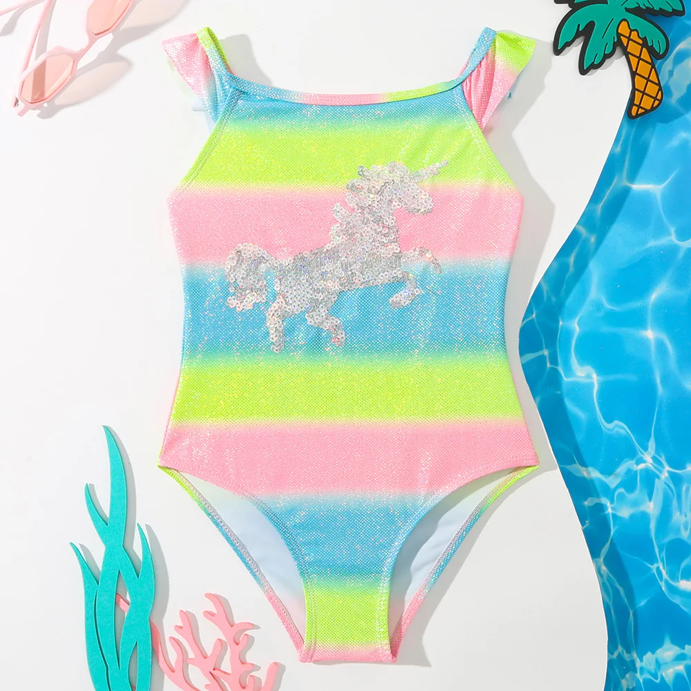

Girl Glitter Unicorn Sequins One Piece Swimsuit Kids Ombre Children's Swimwear 3-8 Years Toddler Swimming Bathing Suit Beachwear