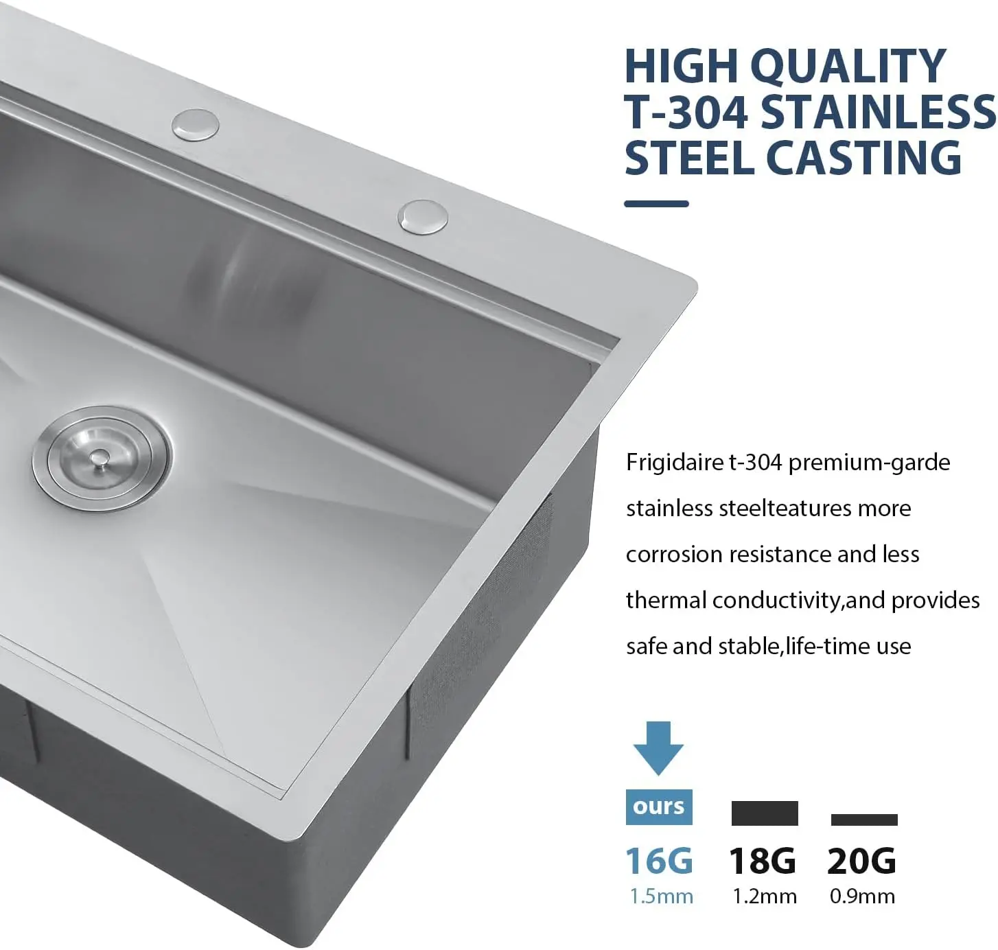 33 Drop In Kitchen Sink Workstation -  33x22 Kitchen Sinks Drop In Stainless Steel 16 Gauge Single Bowl Handmade 3
