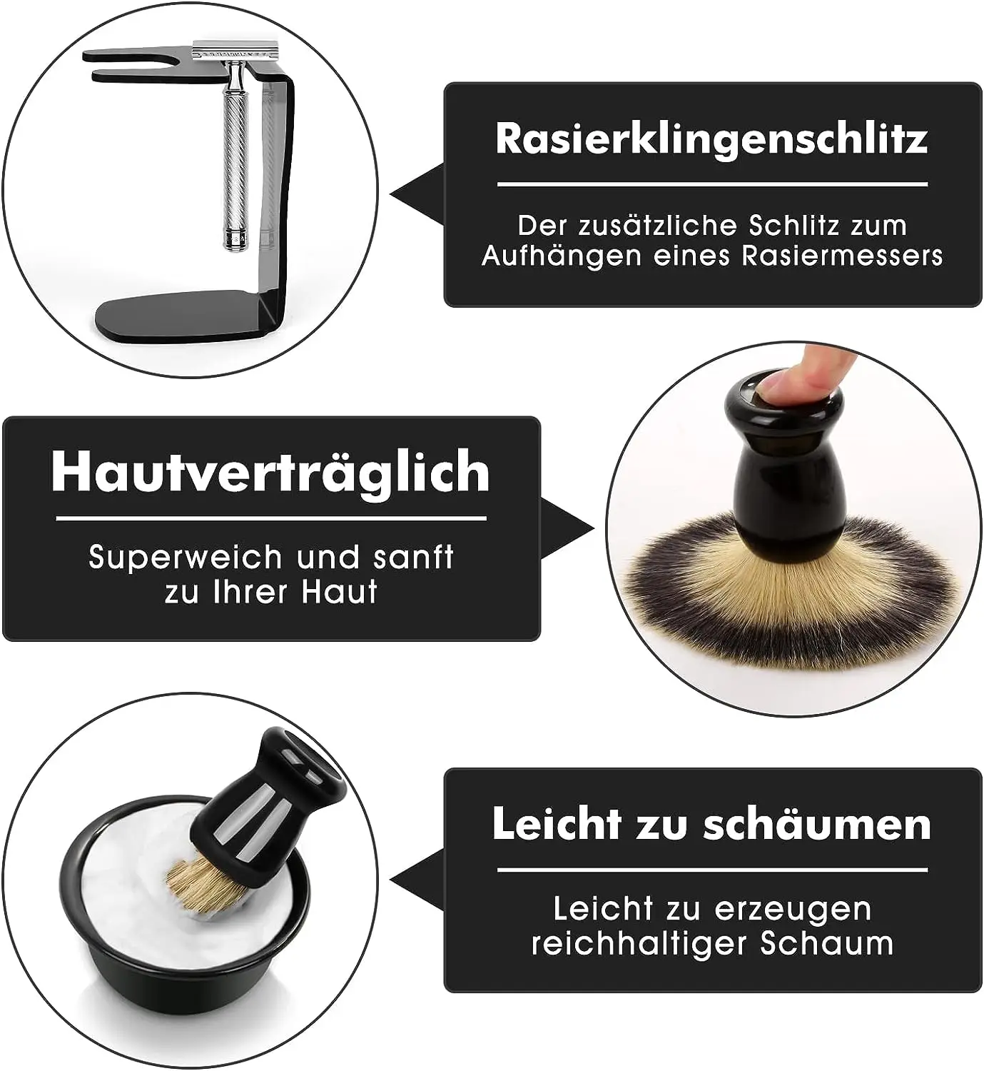 Shaving Brush Set 3-in-1 with Brush Bowl and Stand Father's Day Men's Gift Set shaving brush