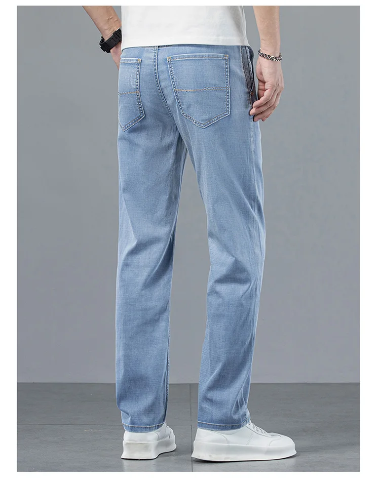 Description Picture 6 of item2024 Summer Light Business Loose Lyocell Blue Jeans Male Straight Casual Comfortable and Stretchy Refined Men's Trousers