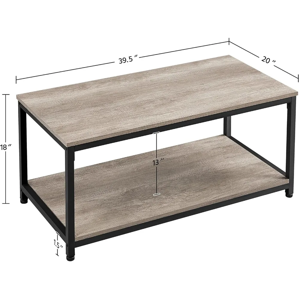 Coffee Table with Storage Shelve, Industrial Gray Coffee Table, Easy Assembly, Wooden Coffee Table for Living Room Small Space 3