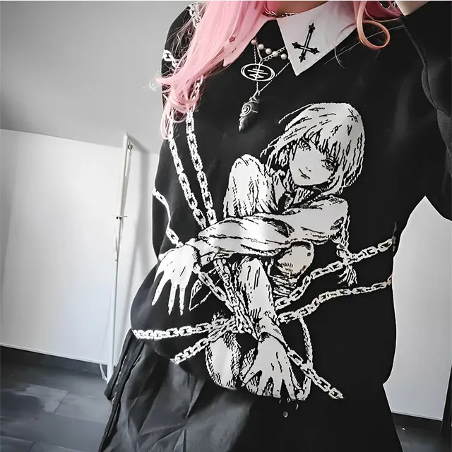 Japanese Kawaii Anime Pattern Print Knit O-Neck Women Men's