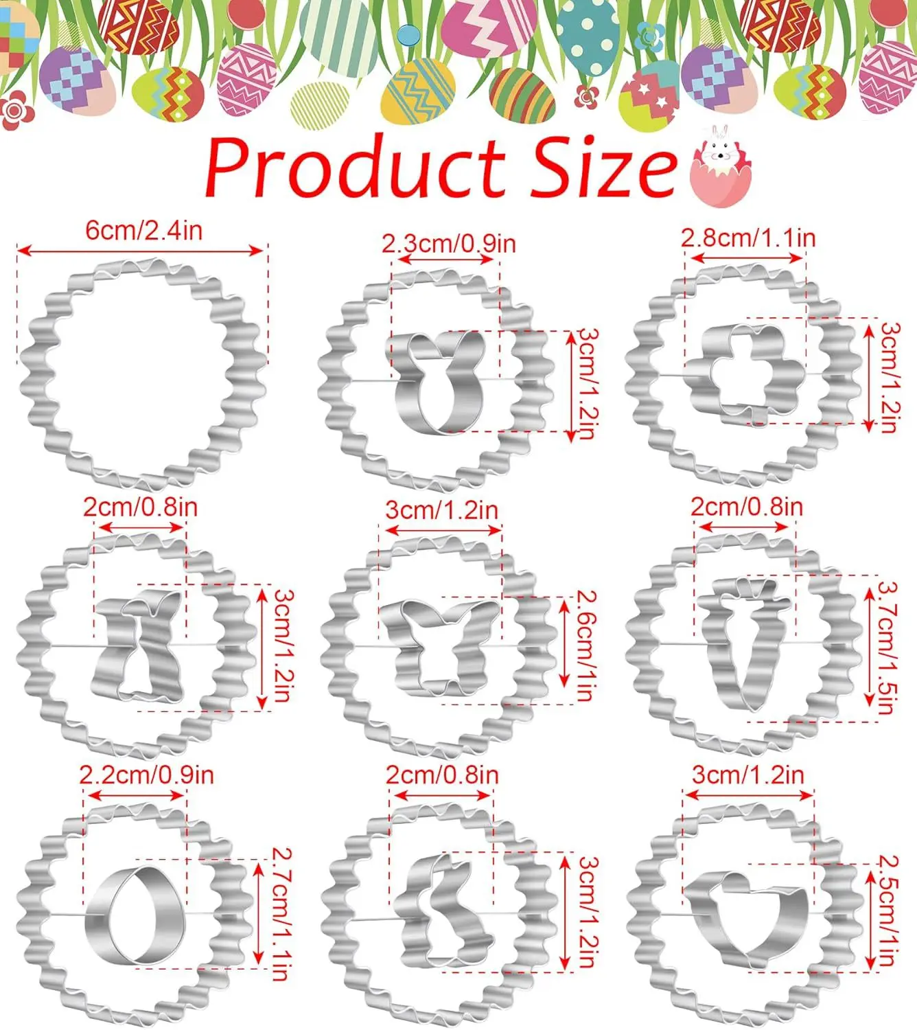 Easter Cookie Cutters Set Rabbit/Egg/Carrot/Butterfly/Chick/Round Stainless Steel Pastry Molds for Biscuit and Cake Decoration