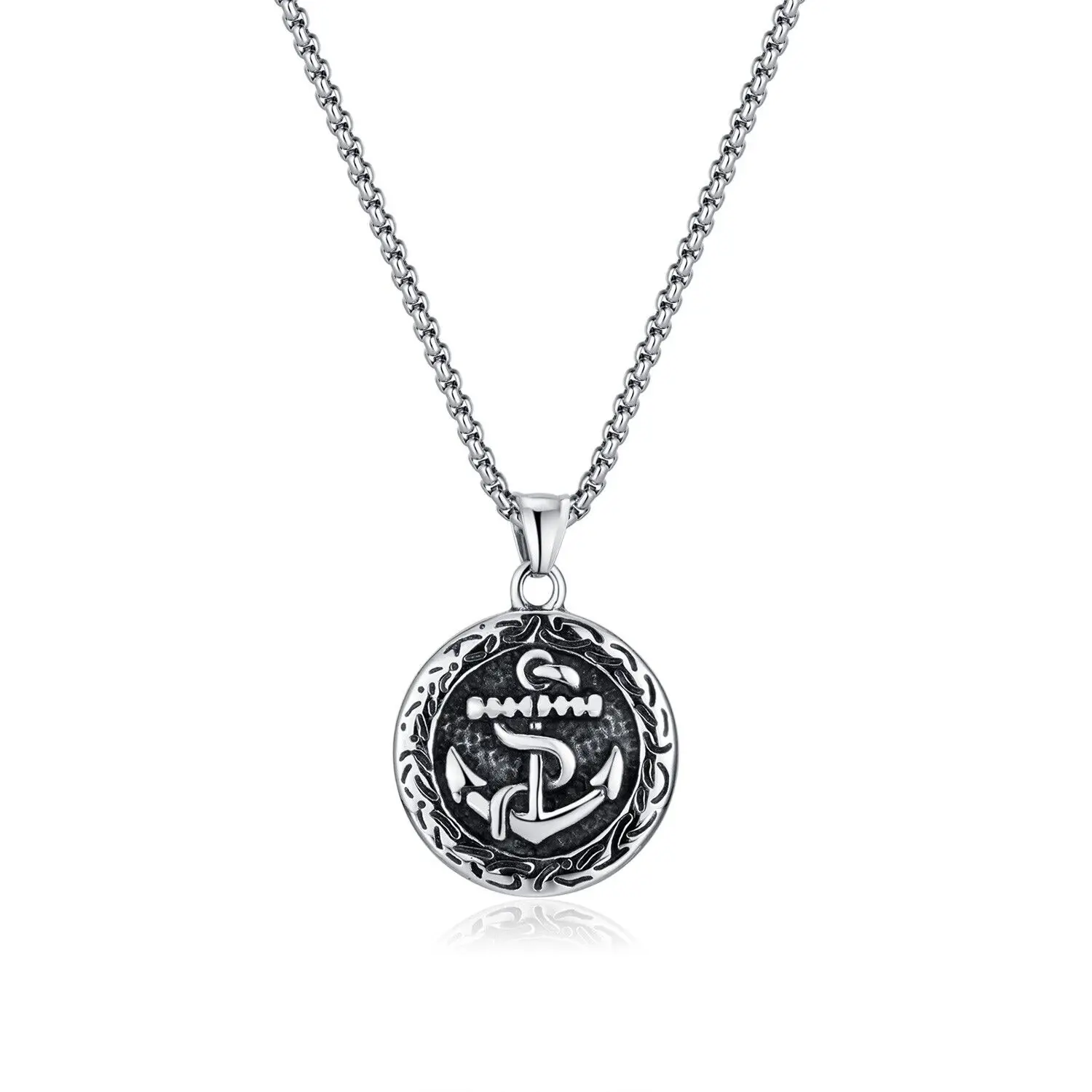

Vintage Nautical Surfing Beach Anchor Round Pendant Stainless Steel Necklace Chain