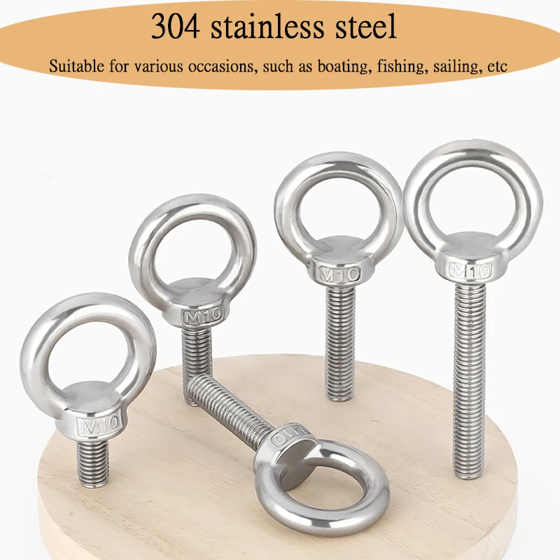 

304 Stainless Steel Eye Bolt Lifting Eye Screw Ring Hooking Screw Marine Ring Loop Hole for Cable Rope M6 M8 M10 M12
