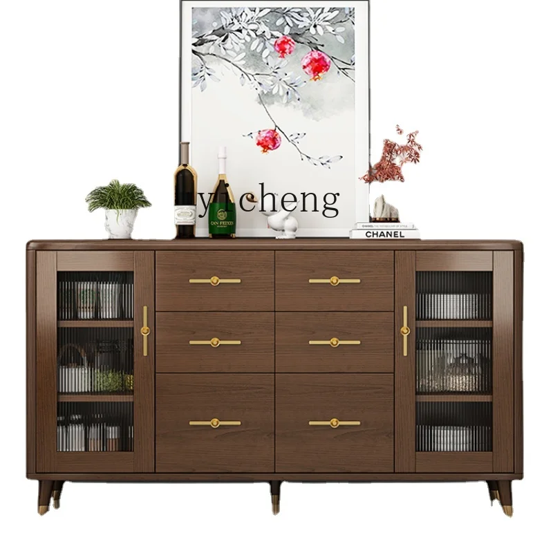 

ZK New Chinese Style Solid Wood Sideboard Cabinet Living Room Wine Cabinet Integrated Wall Household Storage Tea Cabinet
