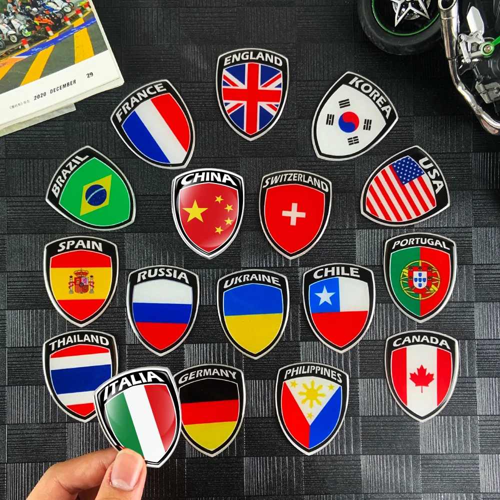 Motorcycle Parts pin patch 3D Reflective Flag Stickers Chile England France Portugal Korea Brazil Italy USA Spain Russia Germany