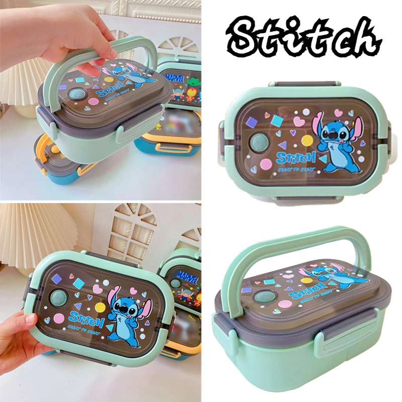 Disney Stitch Cartoon Portable Lunch Box Bambino Studente Ermetico Bento Box Office Portable Double Layer Lunch Box Ad Alta Capacità