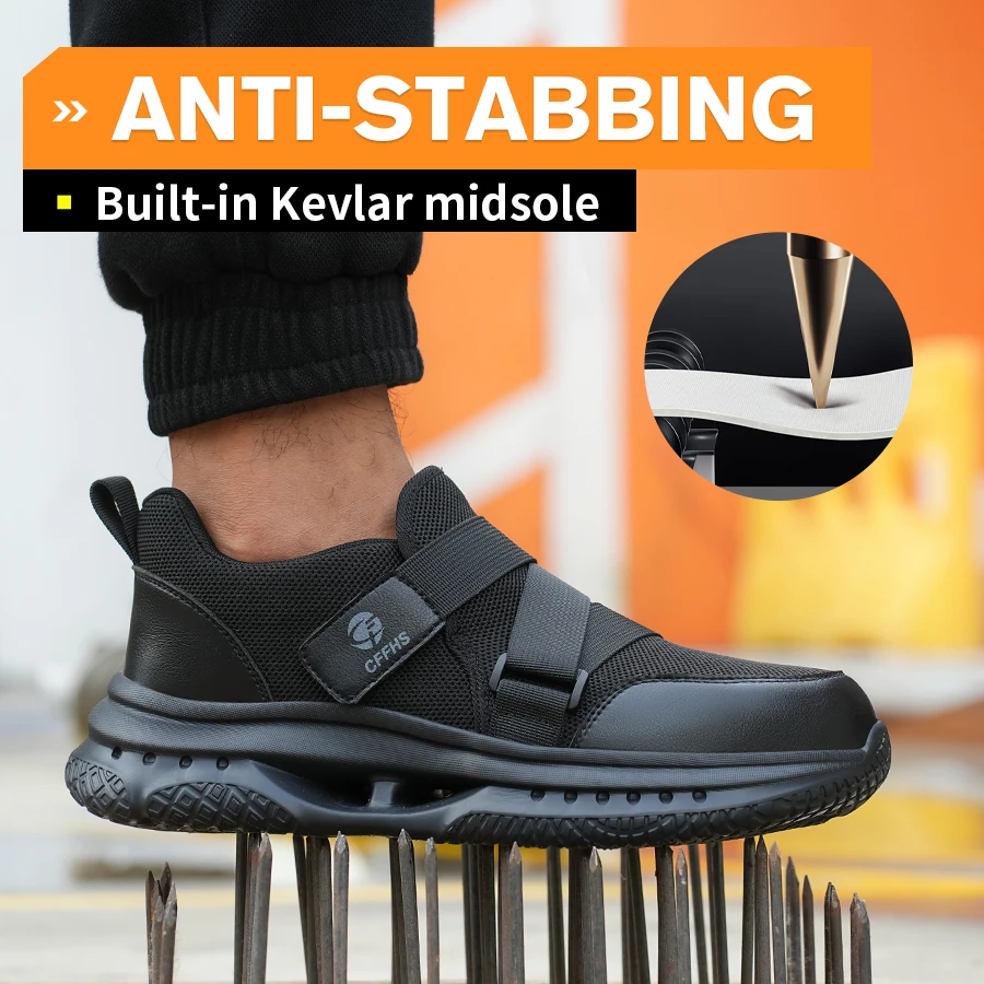Safety Shoes Velcro-Fastened Men's Breathable Casual Work Safety Shoes with Impact and Puncture Resistance