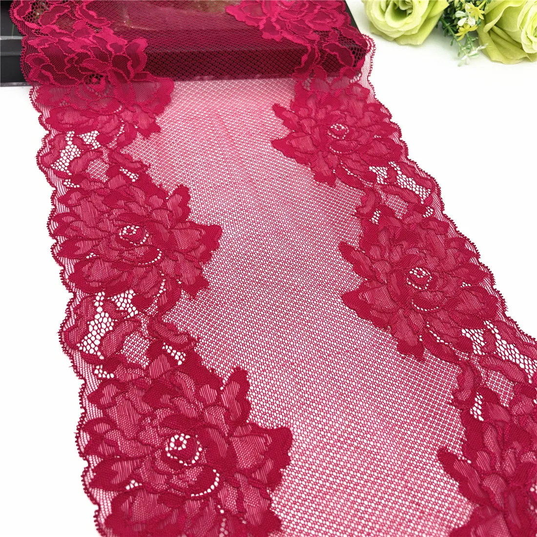 3y/lot Width 23cm Wine Red Elastic Stretch Lace For Clothes Skirt Deco Trimming Sewing Garment Wedding DIY Material Fabric Dress 5