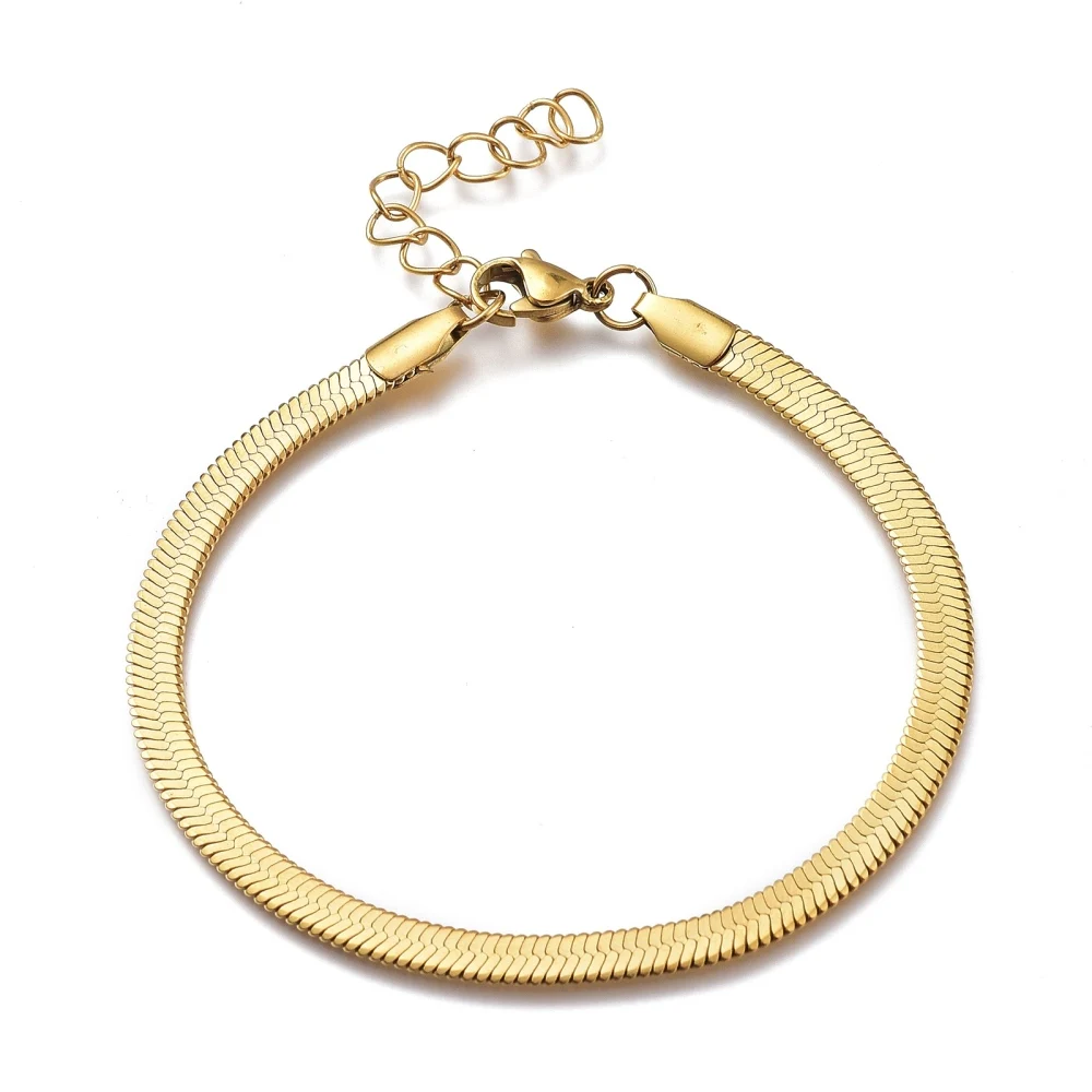 

Unisex 304 Stainless Steel Herringbone Chain Bracelets, with Lobster Claw Clasps, Golden, 7 inch(17.9cm), 4.3mm
