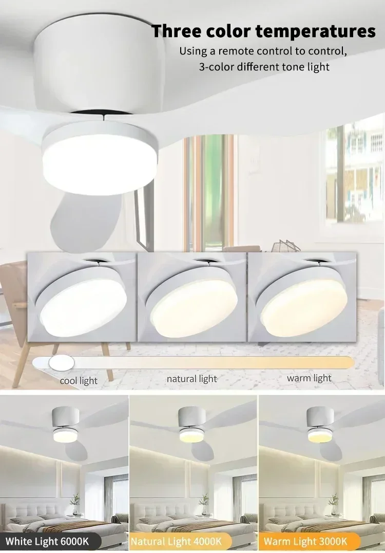 Modern Ceiling Fan with LED Light  Remote Control - High Air Volume for Kitchen Bedroom Dining Room Terrace