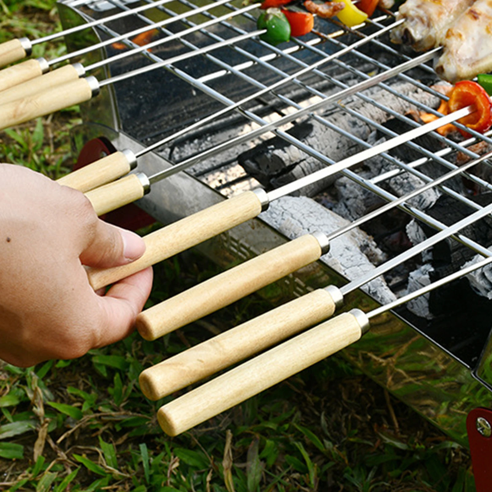 20PCS Barbecue Skewer Grilling Kabob Reusable Metal Skewers Heavy Duty Stainless Steel BBQ Shish Kabob Tools