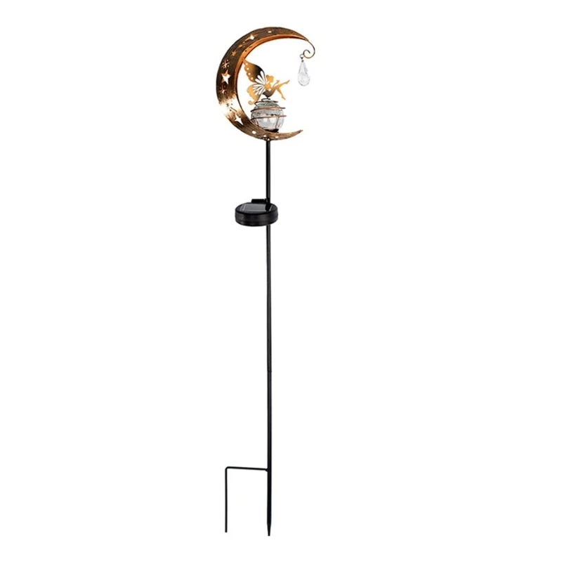 

Metal Moon Solar Lights Outdoor LED Light with Crackle Glass Ball- for Decor
