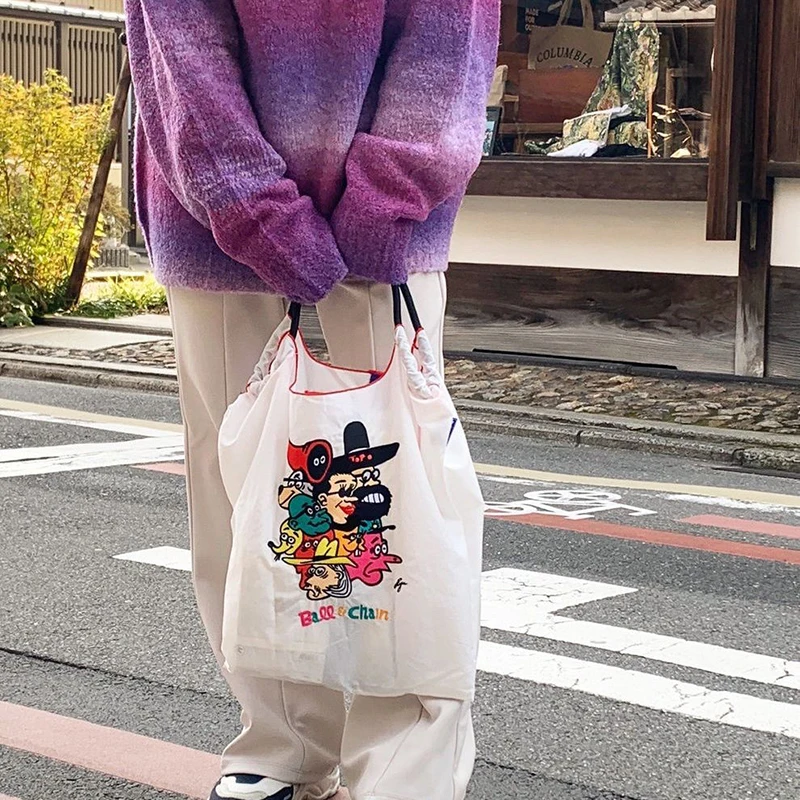 

Сумка с шариковой цепочкой, мультяшная сумка с вышивкой, милая Холщовая Сумка для школьников, модная нейлоновая сумка для покупок через плечо, подарки для девочек