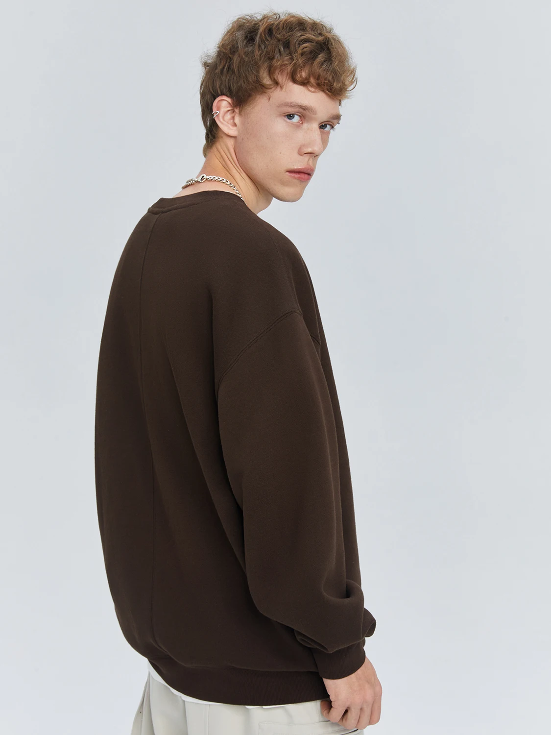 Pullover Sweater Men's Letter Embroidered Geometric Pattern Jacquard Spring and Autumn Loose Casual Fleece-Lined Round Neck Top