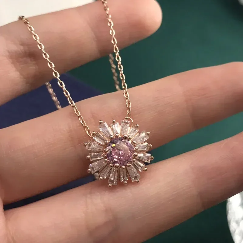 2025 New Trend Fine Party Jewelry Sets Charming Yellow Pink Sunflower Crystal Pendant Women's Necklace Bracelet Earrings Ring 3