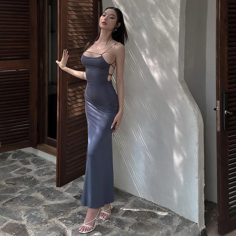 

Women Spaghetti Strap Long Dress Cutout Bandage Backless Party Dress for Cocktail Beach Streetwear Summer Clothes