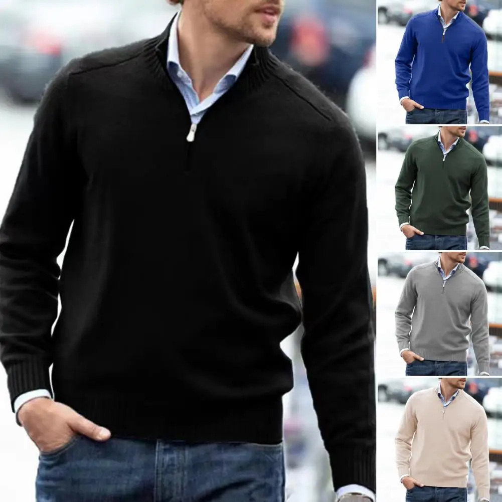 Winter Sweater Men Fall Winter Sweater Solid Color Zipper Half-high Collar Knitted Long Sleeve Elastic Soft Warm Mid Length Men solid color sweater men s v neck solid color knitted sweater fall winter thick pullover soft elastic mid length sweater v neck