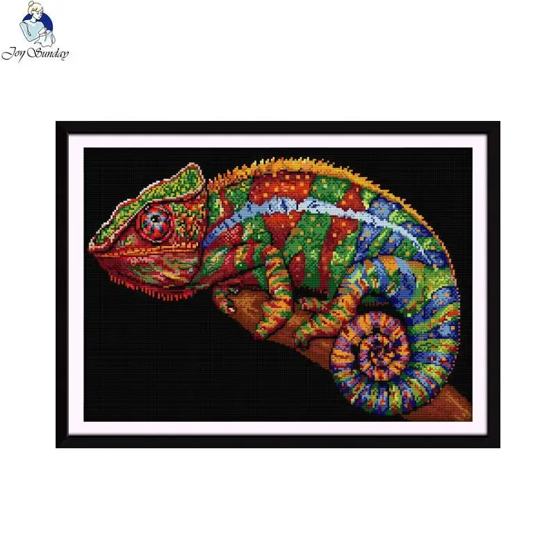 Embroidery Thread Cross Stitch Kit Embroidery Fabric Joy Sunday Cross Stitch Kit DIY Chameleon Animal Pattern 16CT 11CT Count Printed Canvas Fabric Embroidery Sewing Art Home Decor