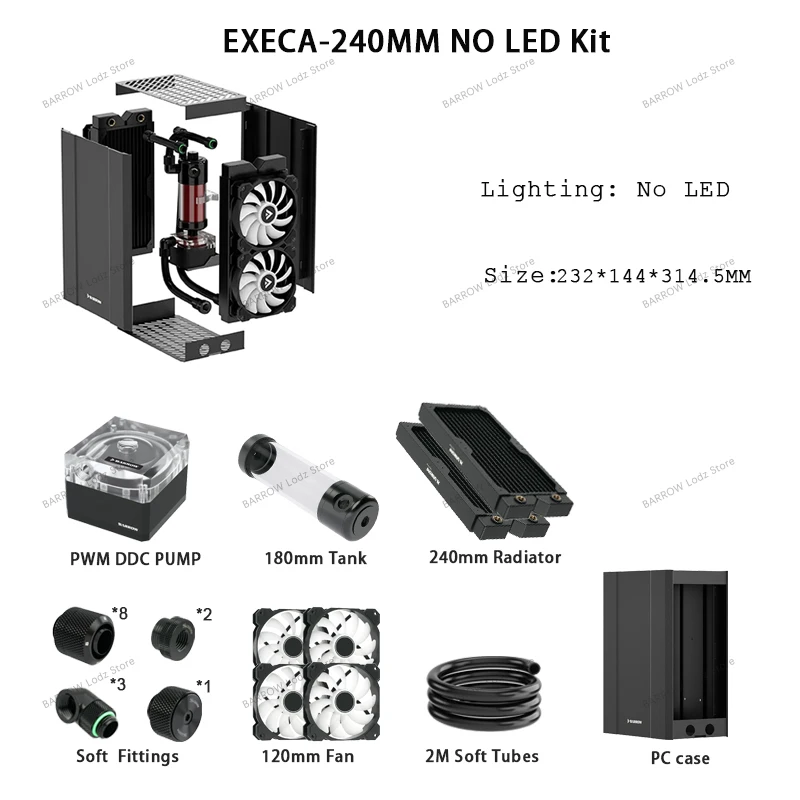 Barrow 360mm 外部水冷ドック ラジエーター付き 未使用 2基のラジエーター、リザーバー、ポンプ、ファンを搭載した一