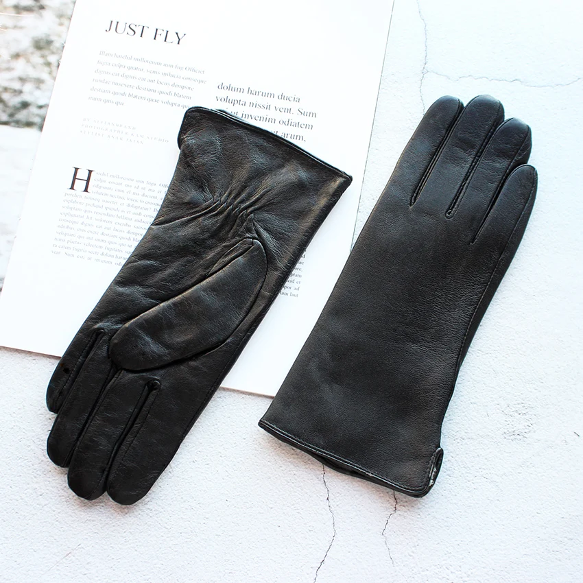 Women's Winter Thickened Sheepskin Gloves Lamb Fur Lining Leather Warm Fashion Motorcycle Riding Gloves Cold-Resistant Driving G