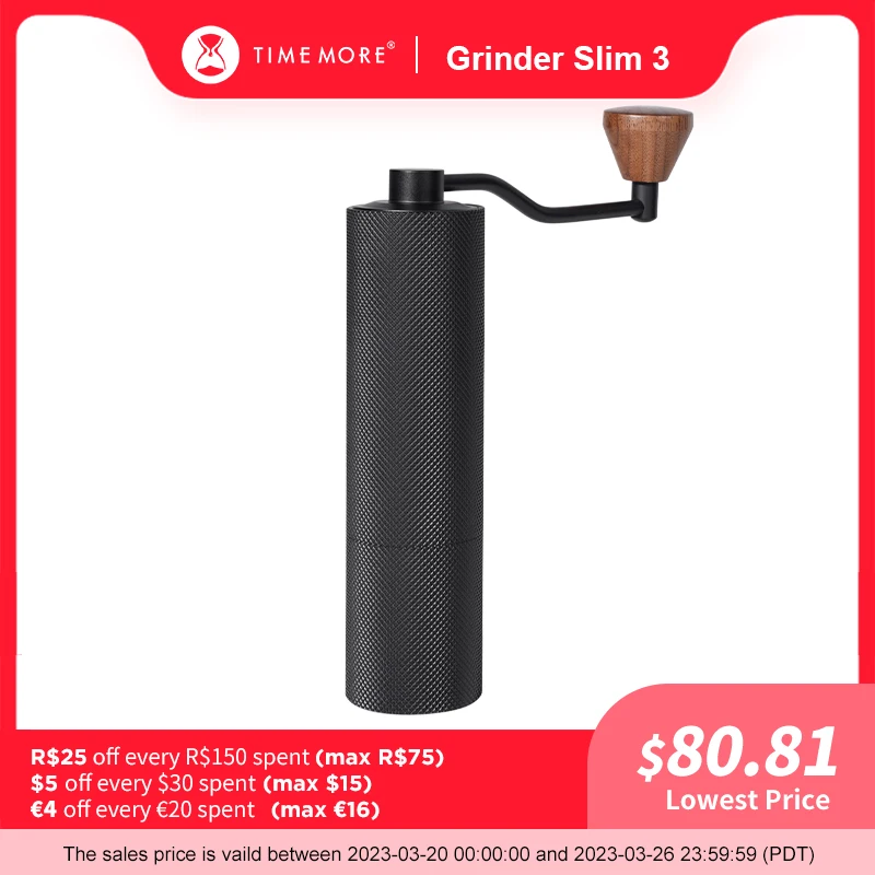 Timemore Slim3 Manual Coffee Grinder, Portable Hand Coffee Grinder with New S2C Stainless Steel