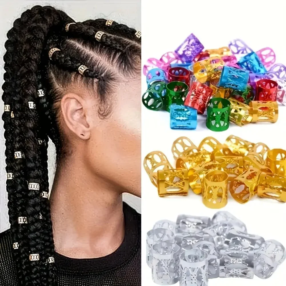 Colorful Metal Hair Braiding Beads Universal Holiday Decorative Hair Rings Cuffs Accessory Tool for wig Styling 100pcs Hair Braid Accessories Ring Beads Ring Beads Hair Extensions Tools