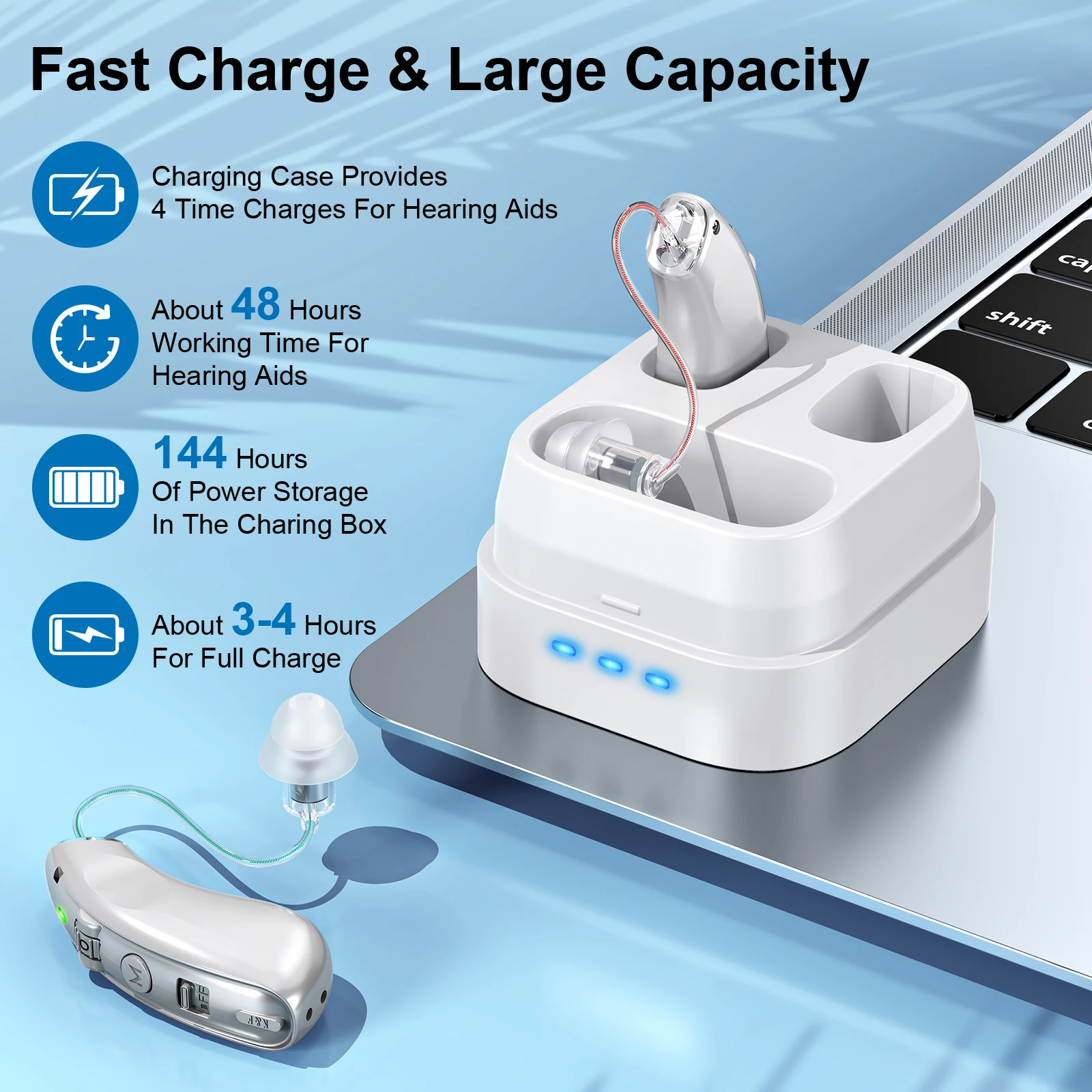 Rechargeable behind-the-ear hearing aid for the elderly, noise-cancelling amplified hearing aid with charging case 3