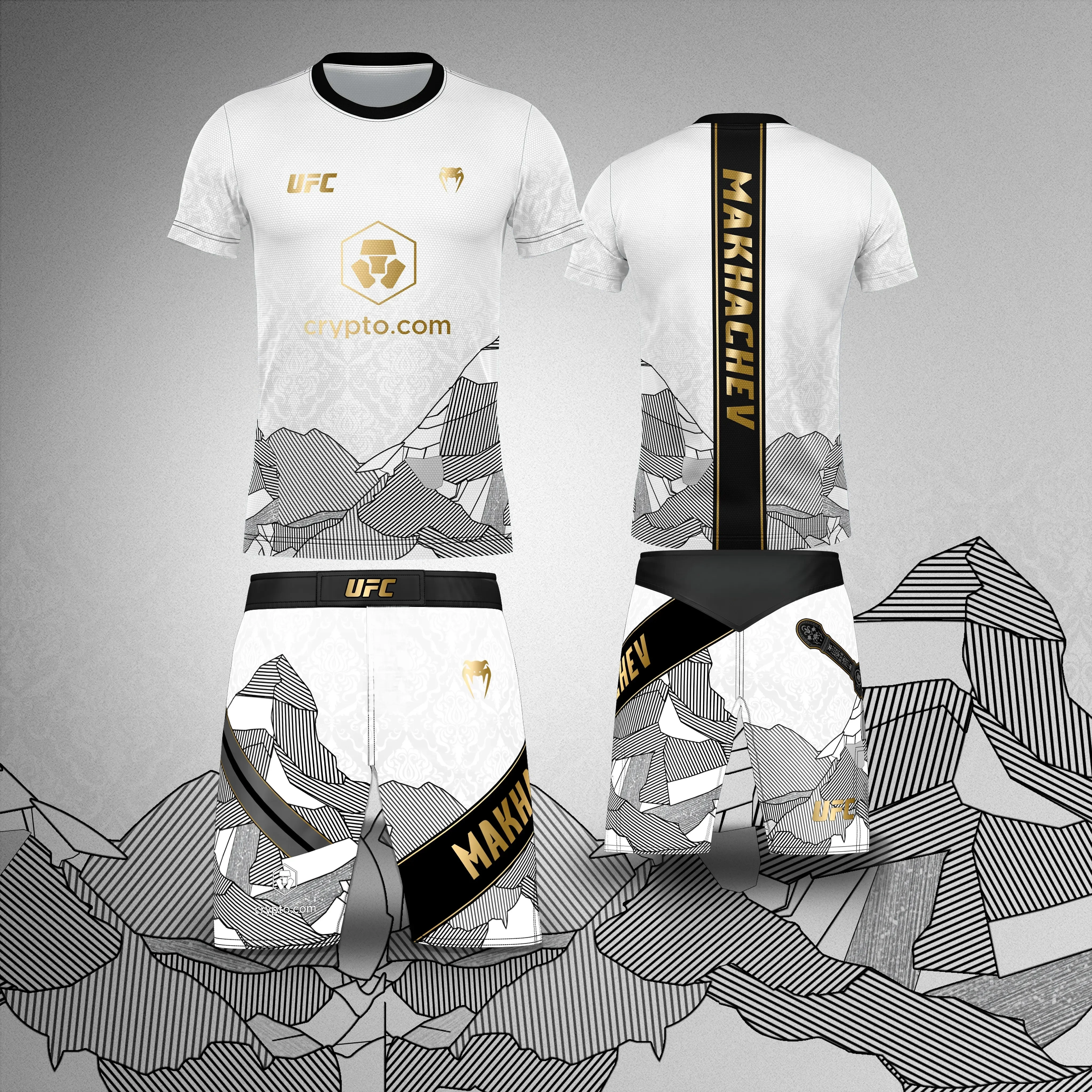 UFC Top Fighters Islam Makhachev Combat Fighting Event Tee And Shorts Set Breathable Wrestling Running Sweat-Absorbing Jersey 1