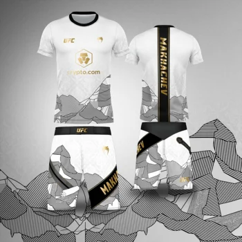 UFC Top Fighters Islam Makhachev Combat Fighting Event Tee And Shorts Set Breathable Wrestling Running Sweat-Absorbing Jersey 1
