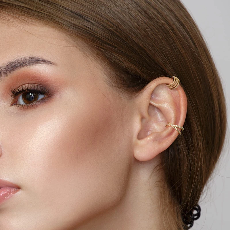 Ear Clip Earrings Clip Earrings Ear Clip 3 pieces of 316 l stainless steel Mosaic zircon fashion lady ear clip