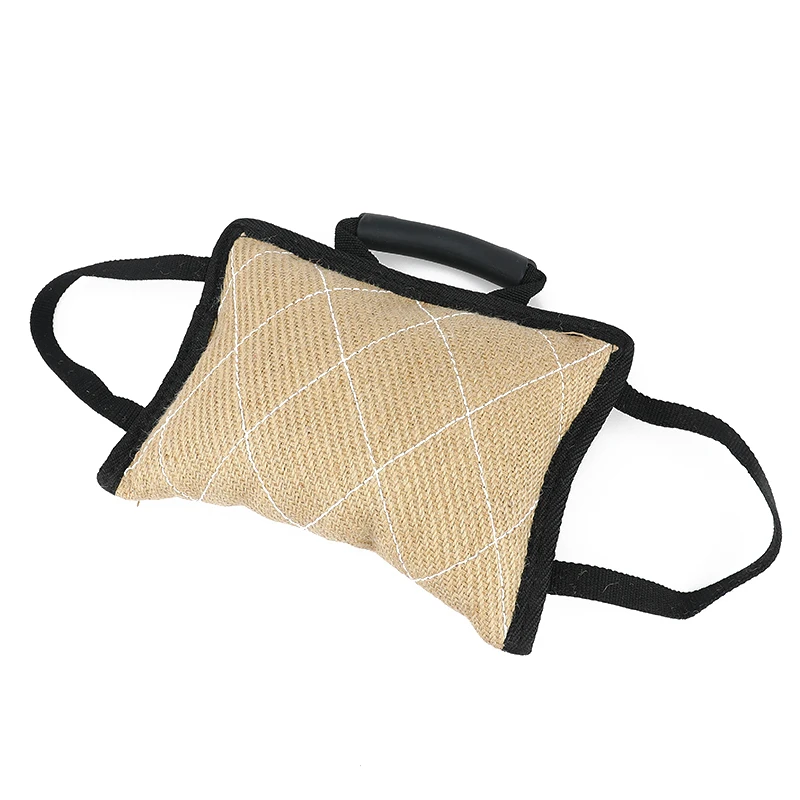 Durable Dog Training Tug Toy Bite Pillow Jute Bite Toy Sleeve 2Rope Handles Large Dog Training Interactive Play Chewing Dog Training Supplies Dog Chew Toys