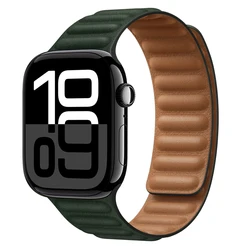 Premium Leather Magnetic Loop Watch Band Strap - Elegant Bracelet Design - S10 42 - 38 40 41mm (Leather - Ink green)